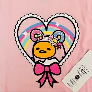 NEW Tokidoki x Gudetama Pink Shirt Rainbow Heart Cute Lazy Egg Women X-Large NWT
